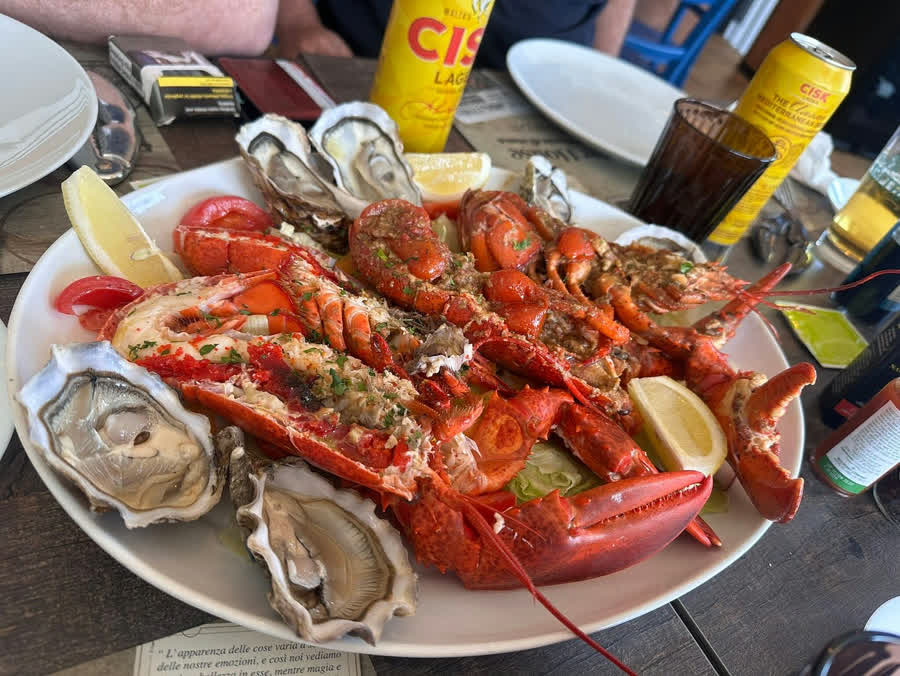 Fresh seafood dish served at Lobster House, San Ġiljan Malta