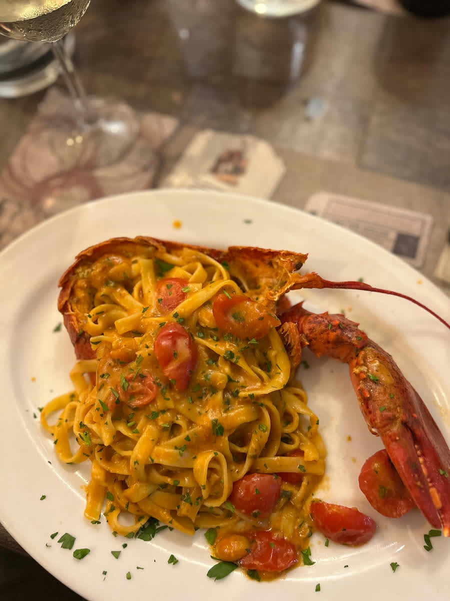 Lobster House pasta dish with fresh seafood, Malta